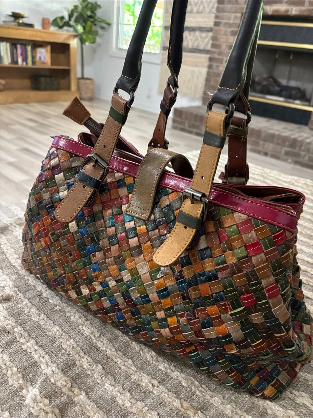 Multi-color Leather Hand-woven Handbag Shoulder Purse Bags Unbranded